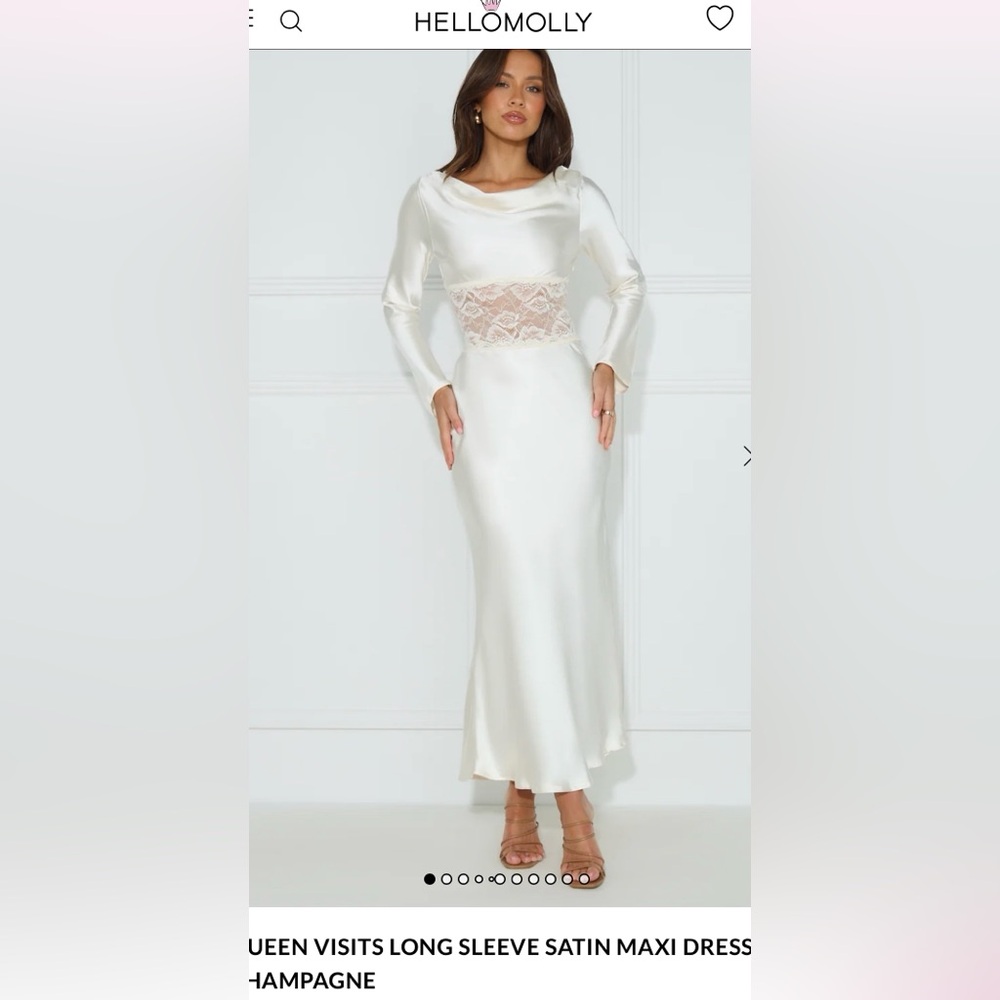 Hello Molly Queen Visits Long Sleeve Satin Maxi Dress Champagne
